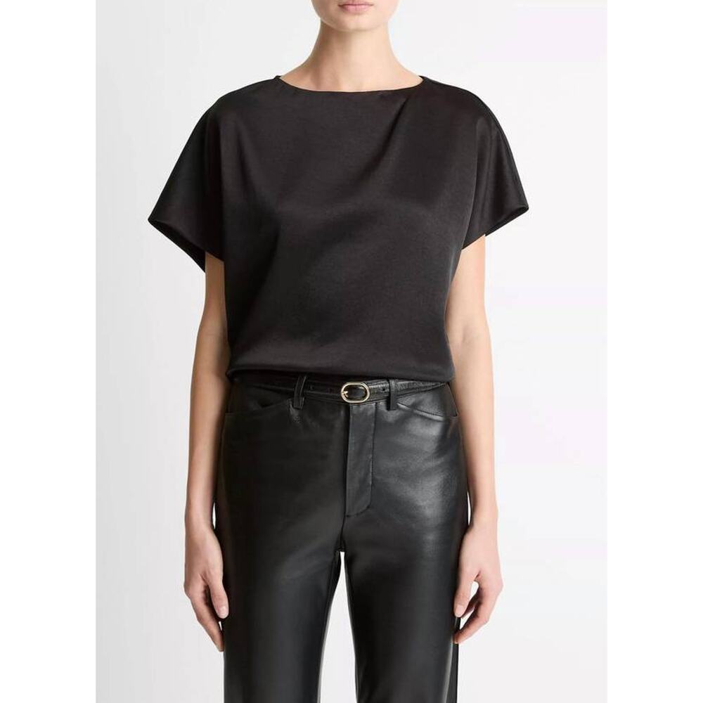 Vince Draped Satin Dolman Sleeve Blouse in Black S